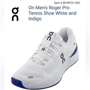 On Men's Roger Pro Tennis Shoe White and Indigo
